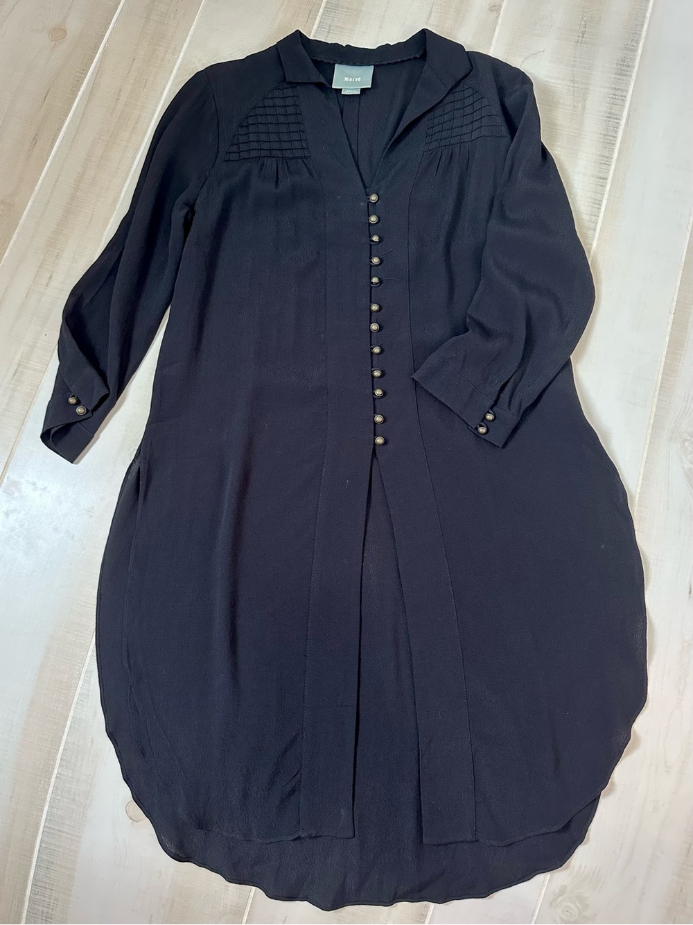 Maeve Anthropologie black tunic bronze metal accents